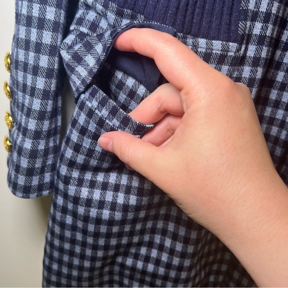 CABI | checkup blazer navy white plaid gold buttons unlined sz MEDIUM - Picture 5 of 13